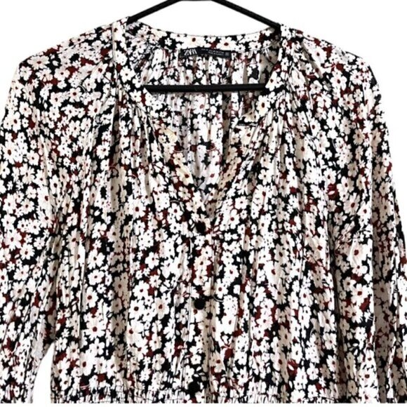 Zara Women's Multi Florals 3/4 Sleeve Long V-Neck Midi Dress - Picture 2 of 8